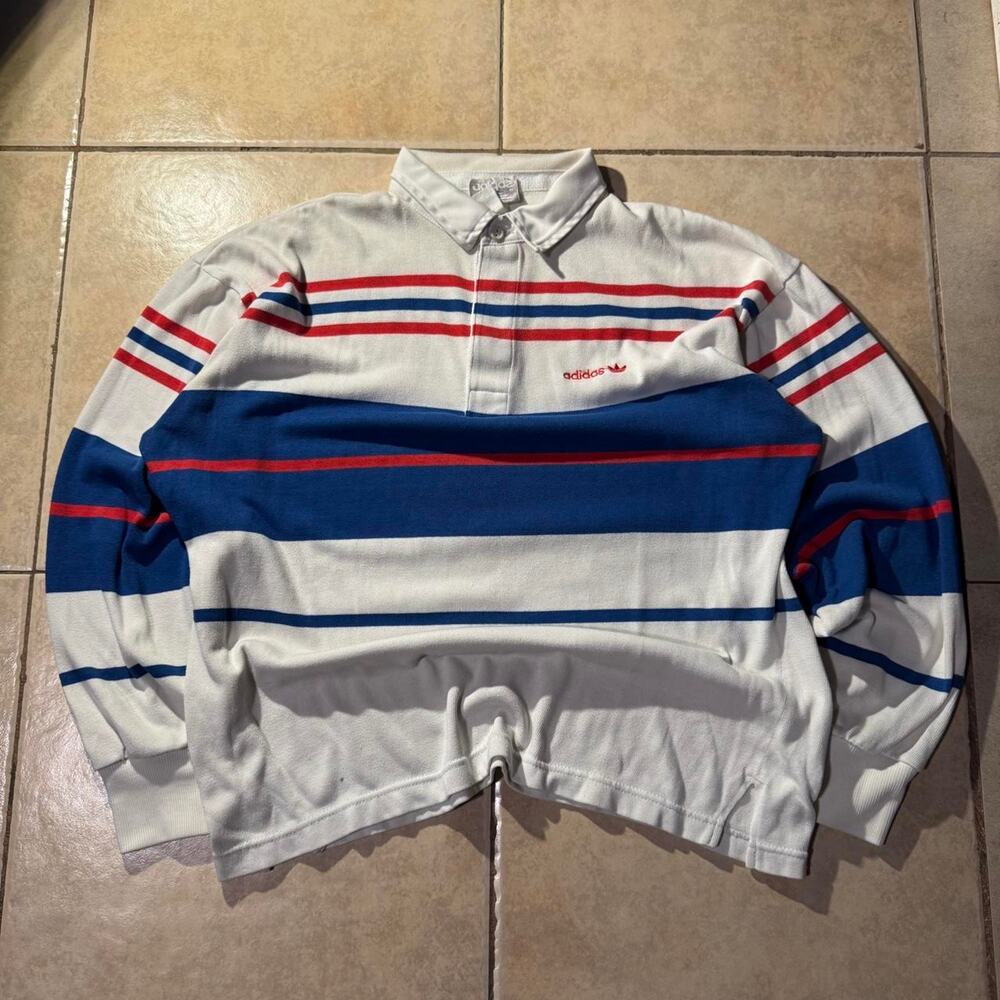 Vintage 80s adidas white red and blue polo Tee Size M in Mens